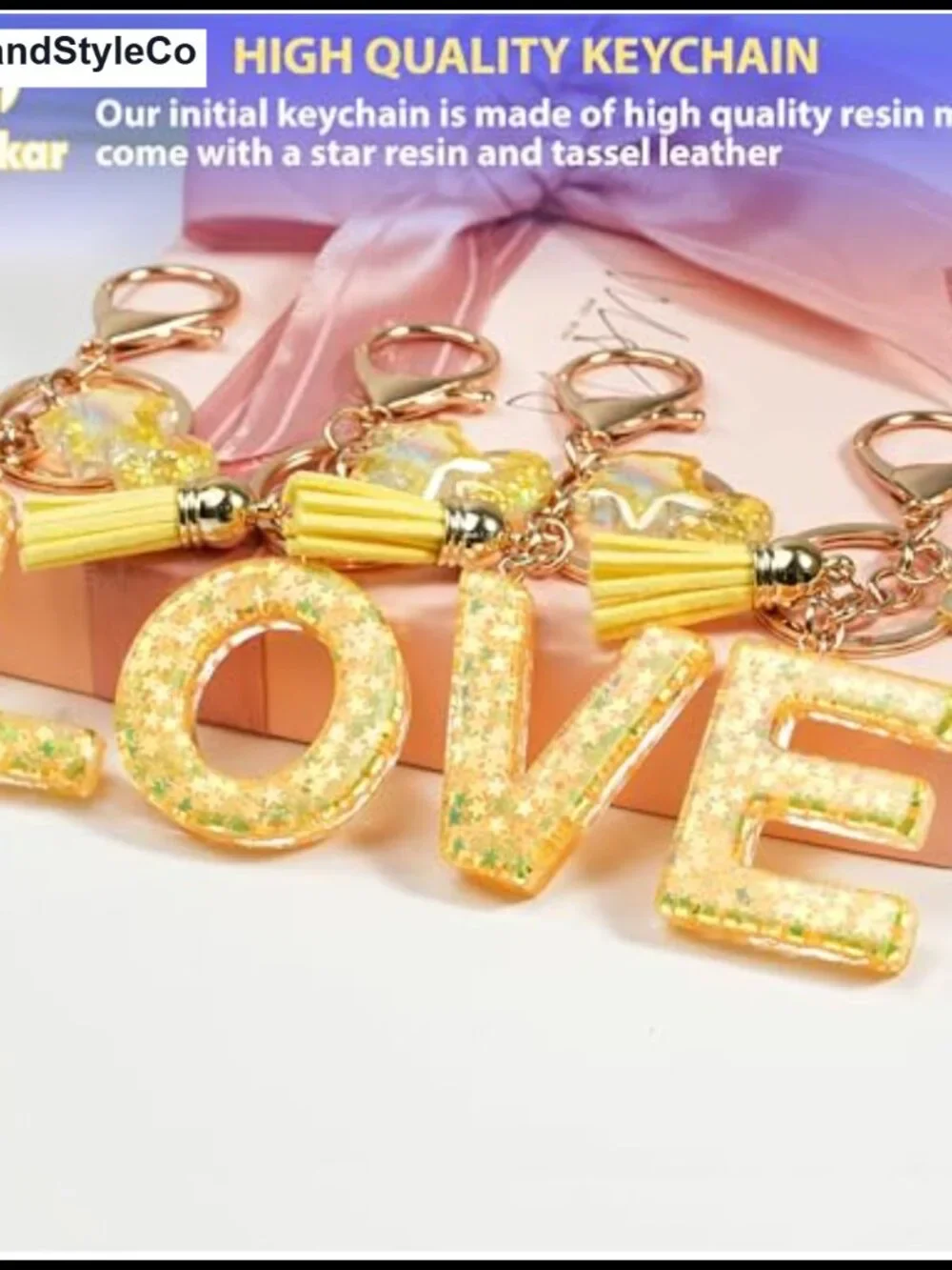 Star Letter Bag Charm Resin Initial Keychain Tassel